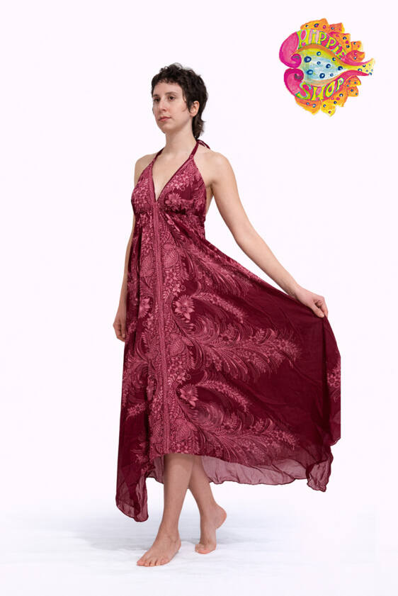 Φόρεμα μακρύ ασύμμετρο μπορντό.